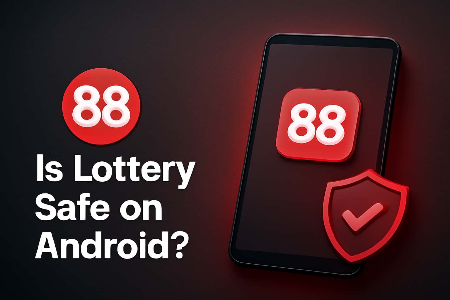 An informational scene illustrating the 88 Lottery app on an Android device.