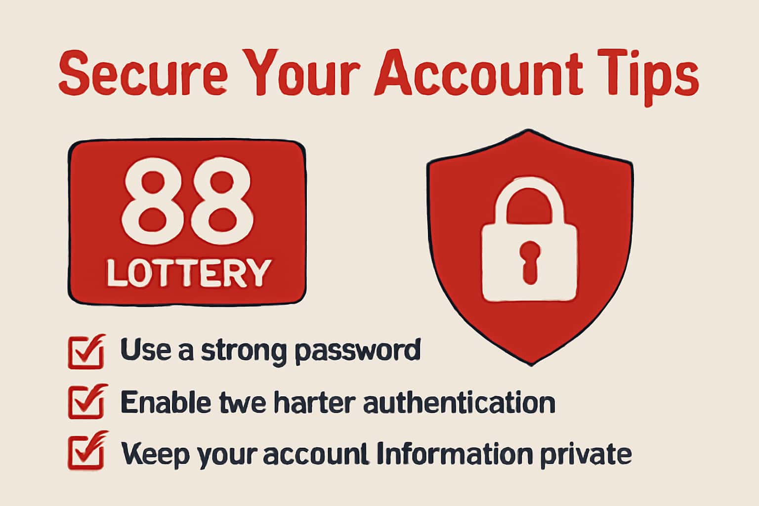 A visual representation of tips for securing your 88 Lottery account, featuring the text 'Secure Your 88 Lottery Account Tips' in a professional design.